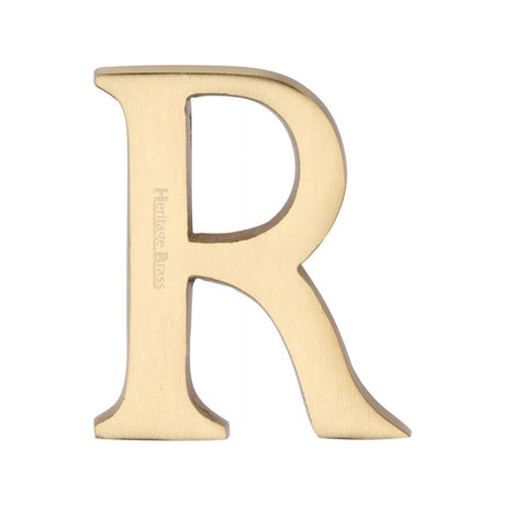 This is an image of a Heritage Brass - Alphabet R Pin Fix 51mm (2") Satin Brass Finish, c1565-2-r-sb that is available to order from T.H Wiggans Ironmongery in Kendal.