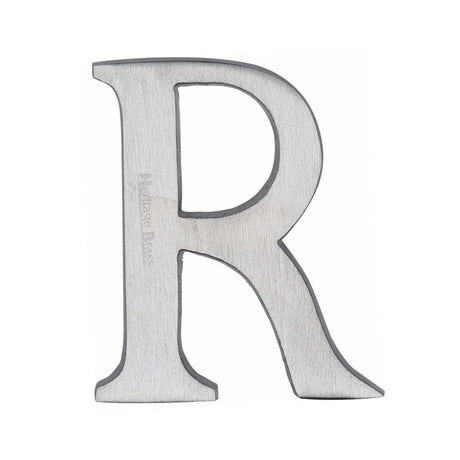 This is an image of a Heritage Brass - Alphabet R Pin Fix 51mm (2") Satin Chrome Finish, c1565-2-r-sc that is available to order from T.H Wiggans Ironmongery in Kendal.
