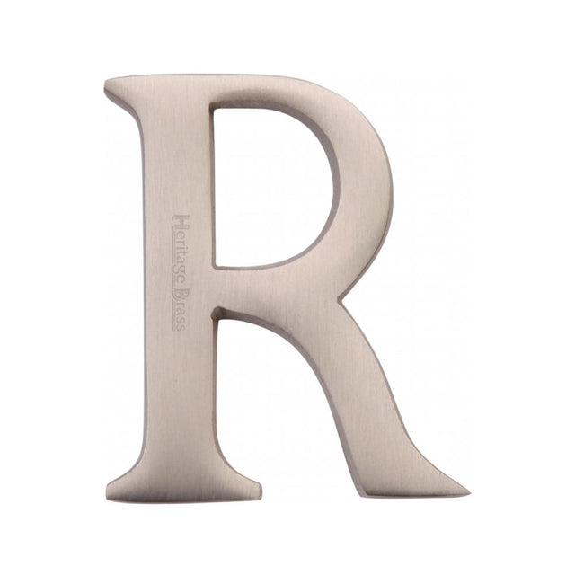 This is an image of a Heritage Brass - Alphabet R Pin Fix 51mm (2") Satin Nickel Finish, c1565-2-r-sn that is available to order from T.H Wiggans Ironmongery in Kendal.