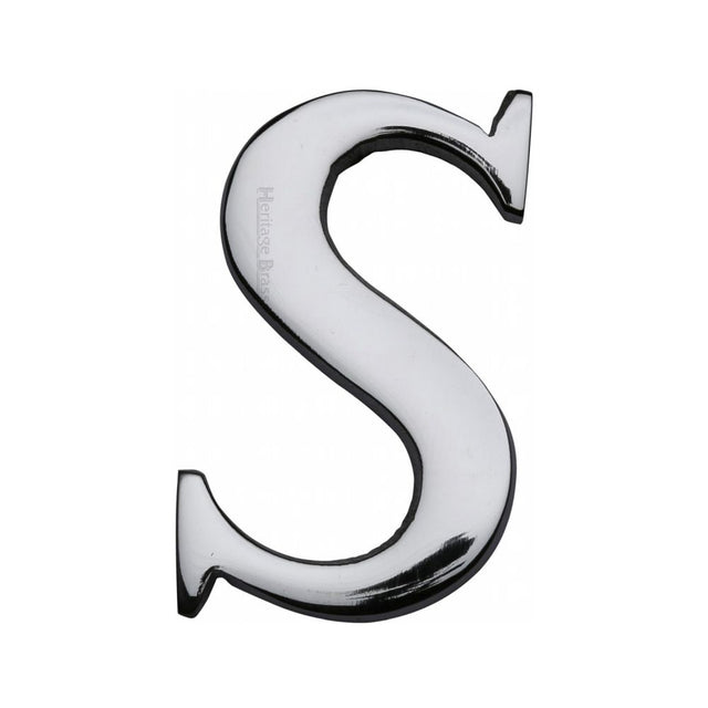 This is an image of a Heritage Brass - Alphabet S Pin Fix 51mm (2") Polished Chrome Finish, c1565-2-s-pc that is available to order from T.H Wiggans Ironmongery in Kendal.