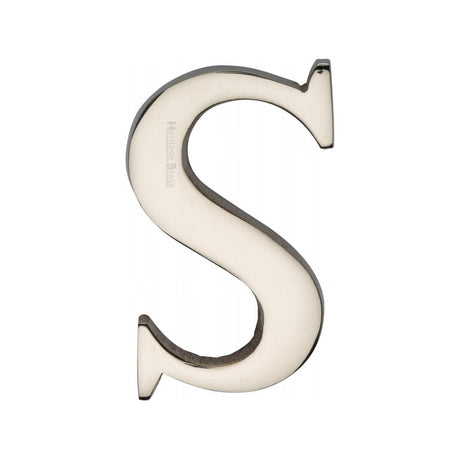 This is an image of a Heritage Brass - Alphabet S Pin Fix 51mm (2") Polished Nickel Finish, c1565-2-s-pnf that is available to order from T.H Wiggans Ironmongery in Kendal.