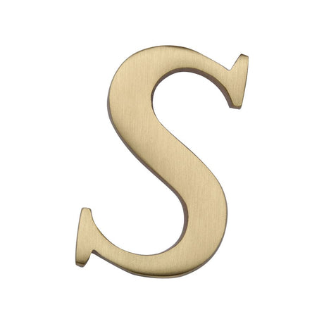 This is an image of a Heritage Brass - Alphabet S Pin Fix 51mm (2") Satin Brass Finish, c1565-2-s-sb that is available to order from T.H Wiggans Ironmongery in Kendal.