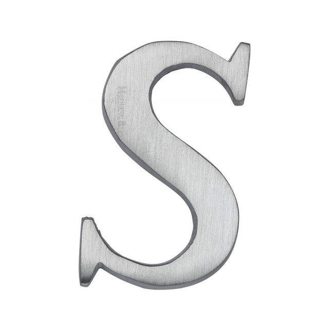 This is an image of a Heritage Brass - Alphabet S Pin Fix 51mm (2") Satin Chrome Finish, c1565-2-s-sc that is available to order from T.H Wiggans Ironmongery in Kendal.