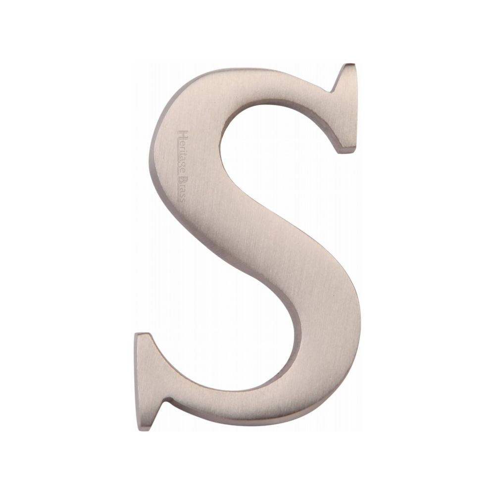 This is an image of a Heritage Brass - Alphabet S Pin Fix 51mm (2") Satin Nickel Finish, c1565-2-s-sn that is available to order from T.H Wiggans Ironmongery in Kendal.