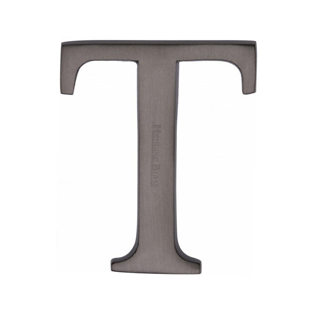 This is an image of a Heritage Brass - Alphabet T Pin Fix 51mm (2") Matt Bronze Finish, c1565-2-t-mb that is available to order from T.H Wiggans Ironmongery in Kendal.