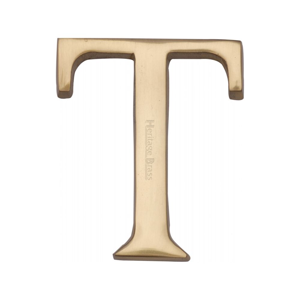 This is an image of a Heritage Brass - Alphabet T Pin Fix 51mm (2") Polished Brass Finish, c1565-2-t-pb that is available to order from T.H Wiggans Ironmongery in Kendal.