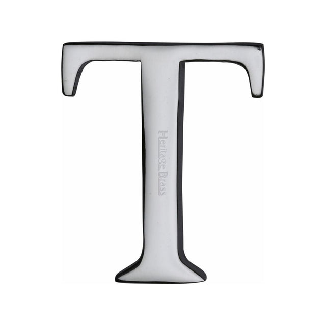 This is an image of a Heritage Brass - Alphabet T Pin Fix 51mm (2") Polished Chrome Finish, c1565-2-t-pc that is available to order from T.H Wiggans Ironmongery in Kendal.