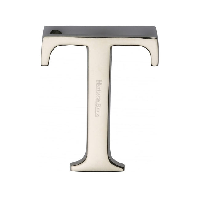 This is an image of a Heritage Brass - Alphabet T Pin Fix 51mm (2") Polished Nickel Finish, c1565-2-t-pnf that is available to order from T.H Wiggans Ironmongery in Kendal.