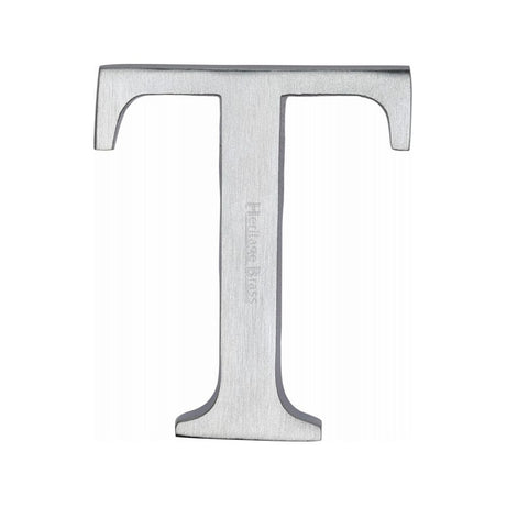 This is an image of a Heritage Brass - Alphabet T Pin Fix 51mm (2") Satin Chrome Finish, c1565-2-t-sc that is available to order from T.H Wiggans Ironmongery in Kendal.