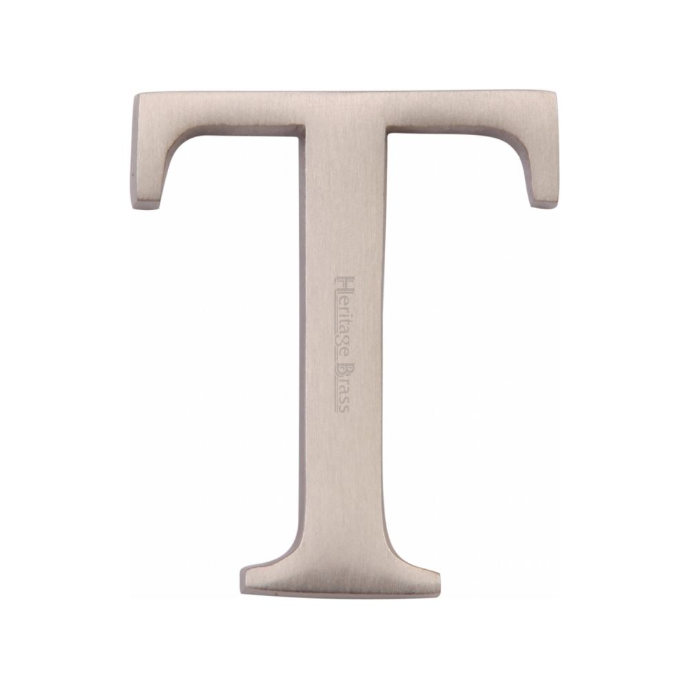 This is an image of a Heritage Brass - Alphabet T Pin Fix 51mm (2") Satin Nickel Finish, c1565-2-t-sn that is available to order from T.H Wiggans Ironmongery in Kendal.