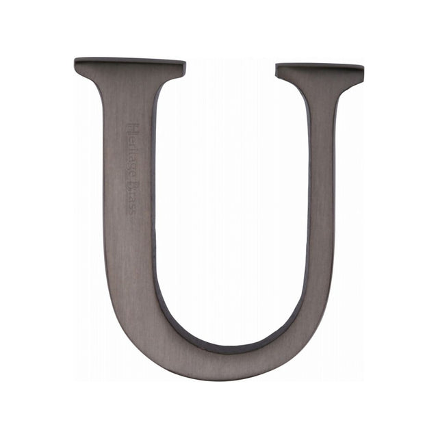 This is an image of a Heritage Brass - Alphabet U Pin Fix 51mm (2") Matt Bronze Finish, c1565-2-u-mb that is available to order from T.H Wiggans Ironmongery in Kendal.