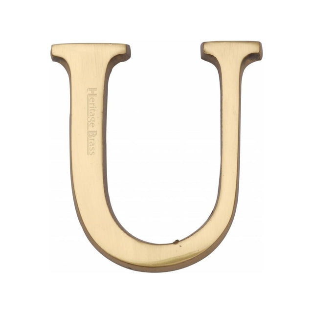 This is an image of a Heritage Brass - Alphabet U Pin Fix 51mm (2") Polished Brass Finish, c1565-2-u-pb that is available to order from T.H Wiggans Ironmongery in Kendal.