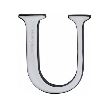 This is an image of a Heritage Brass - Alphabet U Pin Fix 51mm (2") Polished Chrome Finish, c1565-2-u-pc that is available to order from T.H Wiggans Ironmongery in Kendal.