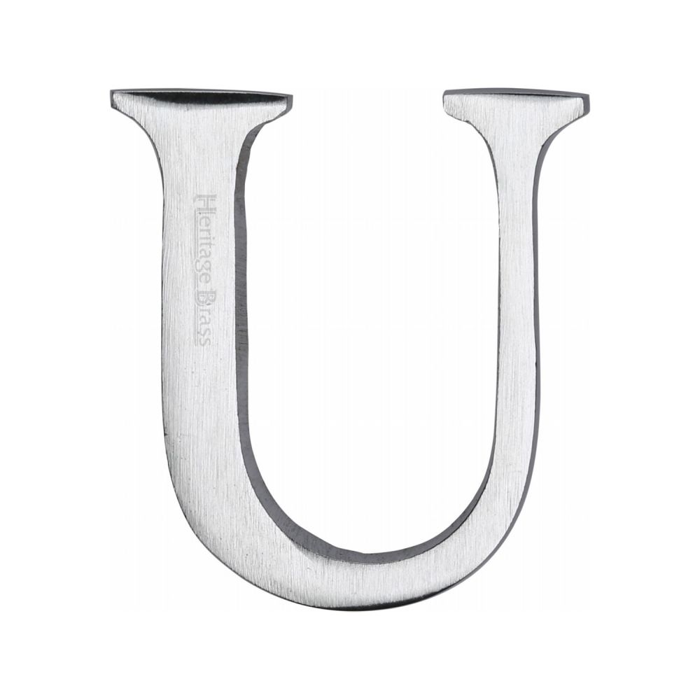 This is an image of a Heritage Brass - Alphabet U Pin Fix 51mm (2") Satin Chrome Finish, c1565-2-u-sc that is available to order from T.H Wiggans Ironmongery in Kendal.