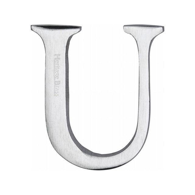 This is an image of a Heritage Brass - Alphabet U Pin Fix 51mm (2") Satin Chrome Finish, c1565-2-u-sc that is available to order from T.H Wiggans Ironmongery in Kendal.
