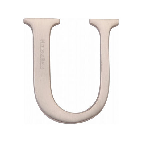 This is an image of a Heritage Brass - Alphabet U Pin Fix 51mm (2") Satin Nickel Finish, c1565-2-u-sn that is available to order from T.H Wiggans Ironmongery in Kendal.