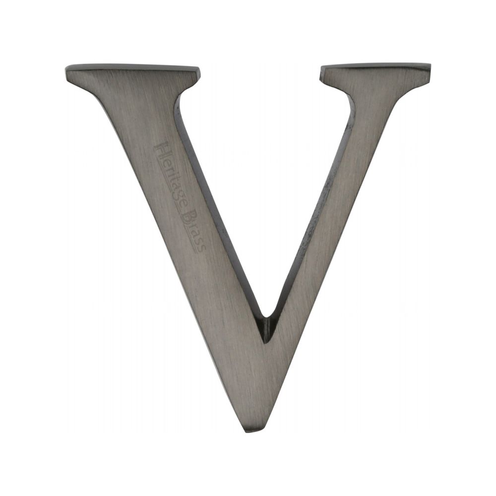 This is an image of a Heritage Brass - Alphabet V Pin Fix 51mm (2") Matt Bronze Finish, c1565-2-v-mb that is available to order from T.H Wiggans Ironmongery in Kendal.