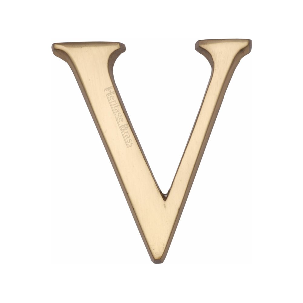 This is an image of a Heritage Brass - Alphabet V Pin Fix 51mm (2") Polished Brass Finish, c1565-2-v-pb that is available to order from T.H Wiggans Ironmongery in Kendal.