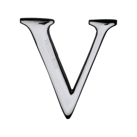 This is an image of a Heritage Brass - Alphabet V Pin Fix 51mm (2") Polished Chrome Finish, c1565-2-v-pc that is available to order from T.H Wiggans Ironmongery in Kendal.