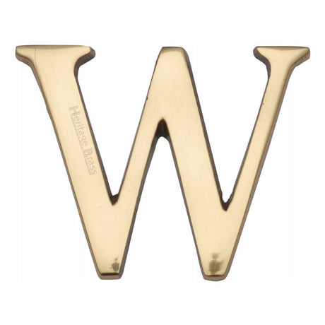 This is an image of a Heritage Brass - Alphabet W Pin Fix 51mm (2") Polished Brass Finish, c1565-2-w-pb that is available to order from T.H Wiggans Ironmongery in Kendal.