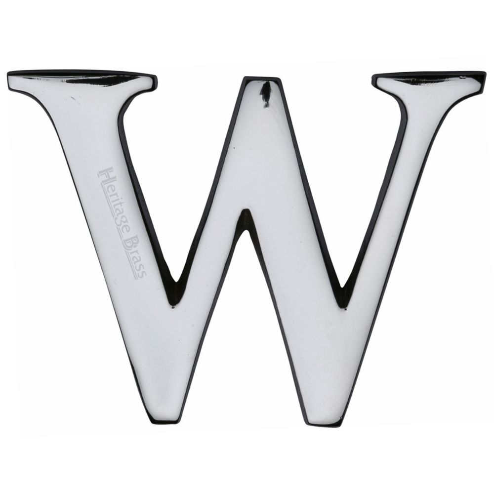 This is an image of a Heritage Brass - Alphabet W Pin Fix 51mm (2") Polished Chrome Finish, c1565-2-w-pc that is available to order from T.H Wiggans Ironmongery in Kendal.
