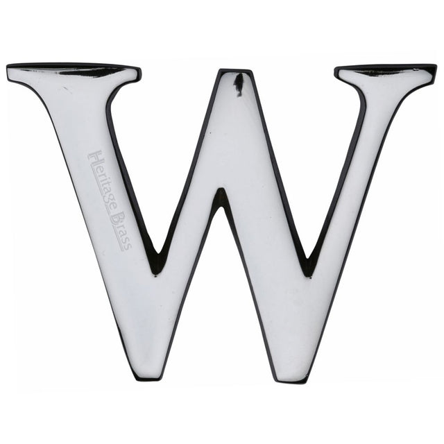 This is an image of a Heritage Brass - Alphabet W Pin Fix 51mm (2") Polished Chrome Finish, c1565-2-w-pc that is available to order from T.H Wiggans Ironmongery in Kendal.