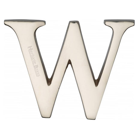This is an image of a Heritage Brass - Alphabet W Pin Fix 51mm (2") Polished Nickel Finish, c1565-2-w-pnf that is available to order from T.H Wiggans Ironmongery in Kendal.