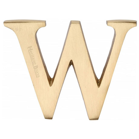 This is an image of a Heritage Brass - Alphabet W Pin Fix 51mm (2") Satin Brass Finish, c1565-2-w-sb that is available to order from T.H Wiggans Ironmongery in Kendal.