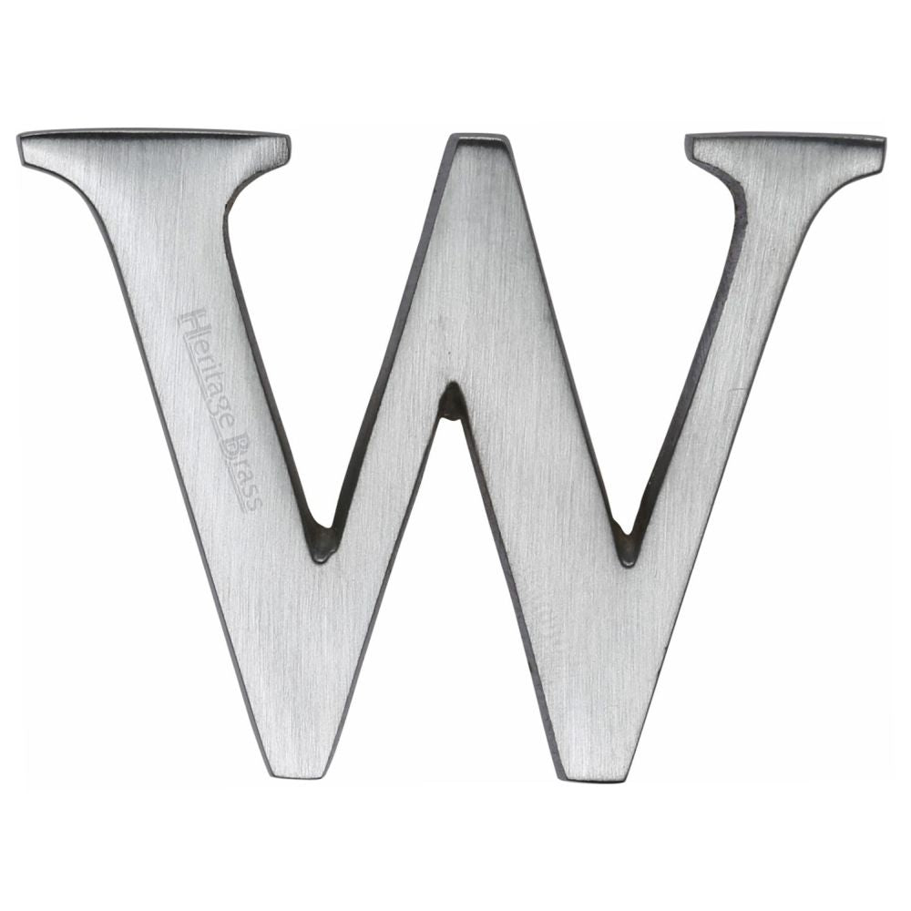 This is an image of a Heritage Brass - Alphabet W Pin Fix 51mm (2") Satin Chrome Finish, c1565-2-w-sc that is available to order from T.H Wiggans Ironmongery in Kendal.
