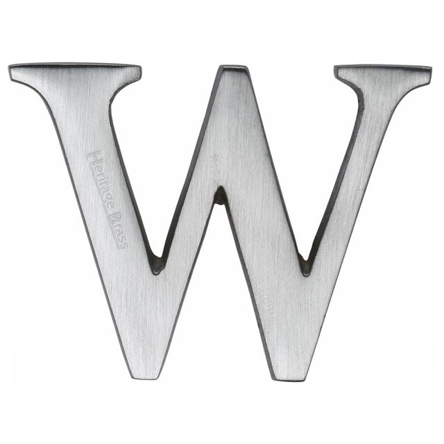 This is an image of a Heritage Brass - Alphabet W Pin Fix 51mm (2") Satin Chrome Finish, c1565-2-w-sc that is available to order from T.H Wiggans Ironmongery in Kendal.