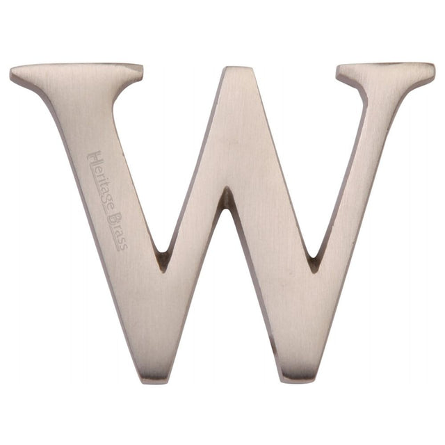 This is an image of a Heritage Brass - Alphabet W Pin Fix 51mm (2") Satin Nickel Finish, c1565-2-w-sn that is available to order from T.H Wiggans Ironmongery in Kendal.