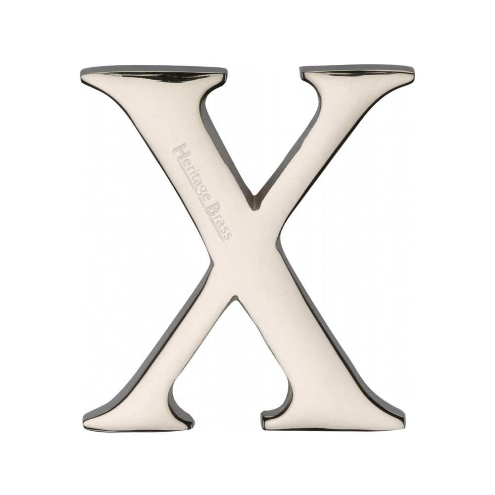 This is an image of a Heritage Brass - Alphabet X Pin Fix 51mm (2") Polished Nickel Finish, c1565-2-x-pnf that is available to order from T.H Wiggans Ironmongery in Kendal.