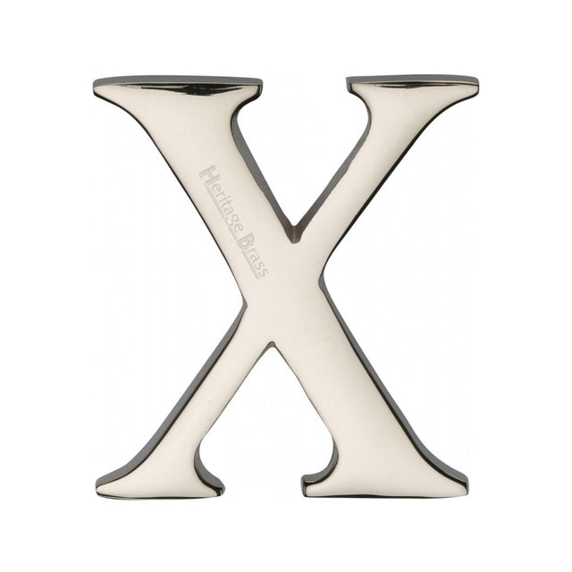 This is an image of a Heritage Brass - Alphabet X Pin Fix 51mm (2") Polished Nickel Finish, c1565-2-x-pnf that is available to order from T.H Wiggans Ironmongery in Kendal.