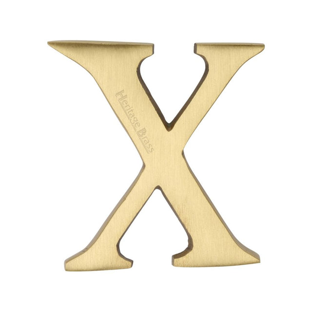 This is an image of a Heritage Brass - Alphabet X Pin Fix 51mm (2") Satin Brass Finish, c1565-2-x-sb that is available to order from T.H Wiggans Ironmongery in Kendal.