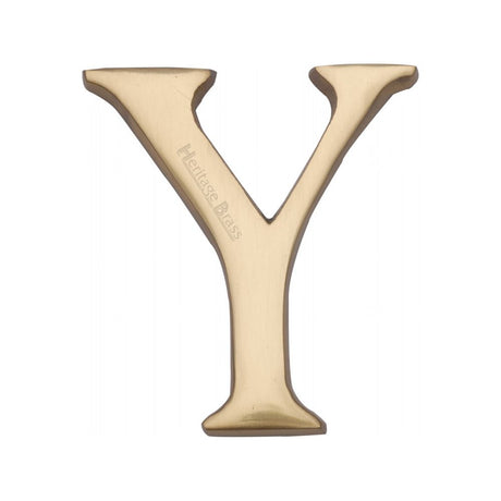 This is an image of a Heritage Brass - Alphabet Y Pin Fix 51mm (2") Polished Brass Finish, c1565-2-y-pb that is available to order from T.H Wiggans Ironmongery in Kendal.