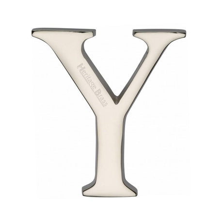 This is an image of a Heritage Brass - Alphabet Y Pin Fix 51mm (2") Polished Nickel Finish, c1565-2-y-pnf that is available to order from T.H Wiggans Ironmongery in Kendal.