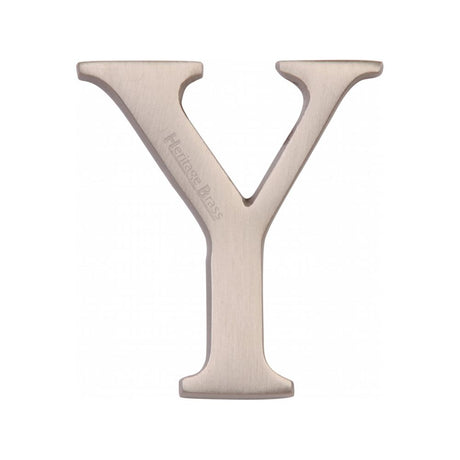 This is an image of a Heritage Brass - Alphabet Y Pin Fix 51mm (2") Satin Nickel Finish, c1565-2-y-sn that is available to order from T.H Wiggans Ironmongery in Kendal.