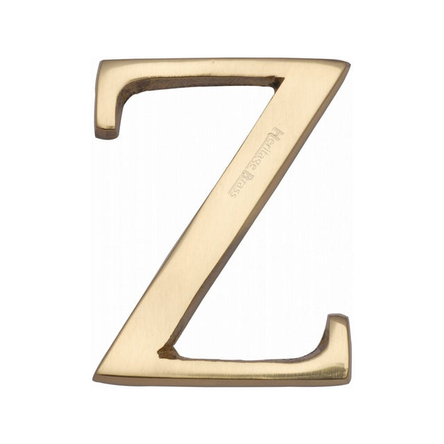 This is an image of a Heritage Brass - Alphabet Z Pin Fix 51mm (2") Polished Brass Finish, c1565-2-z-pb that is available to order from T.H Wiggans Ironmongery in Kendal.