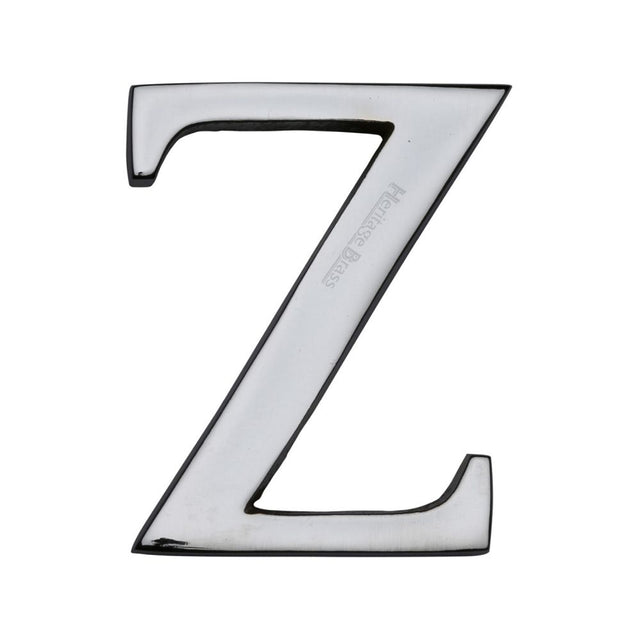 This is an image of a Heritage Brass - Alphabet Z Pin Fix 51mm (2") Polished Chrome Finish, c1565-2-z-pc that is available to order from T.H Wiggans Ironmongery in Kendal.