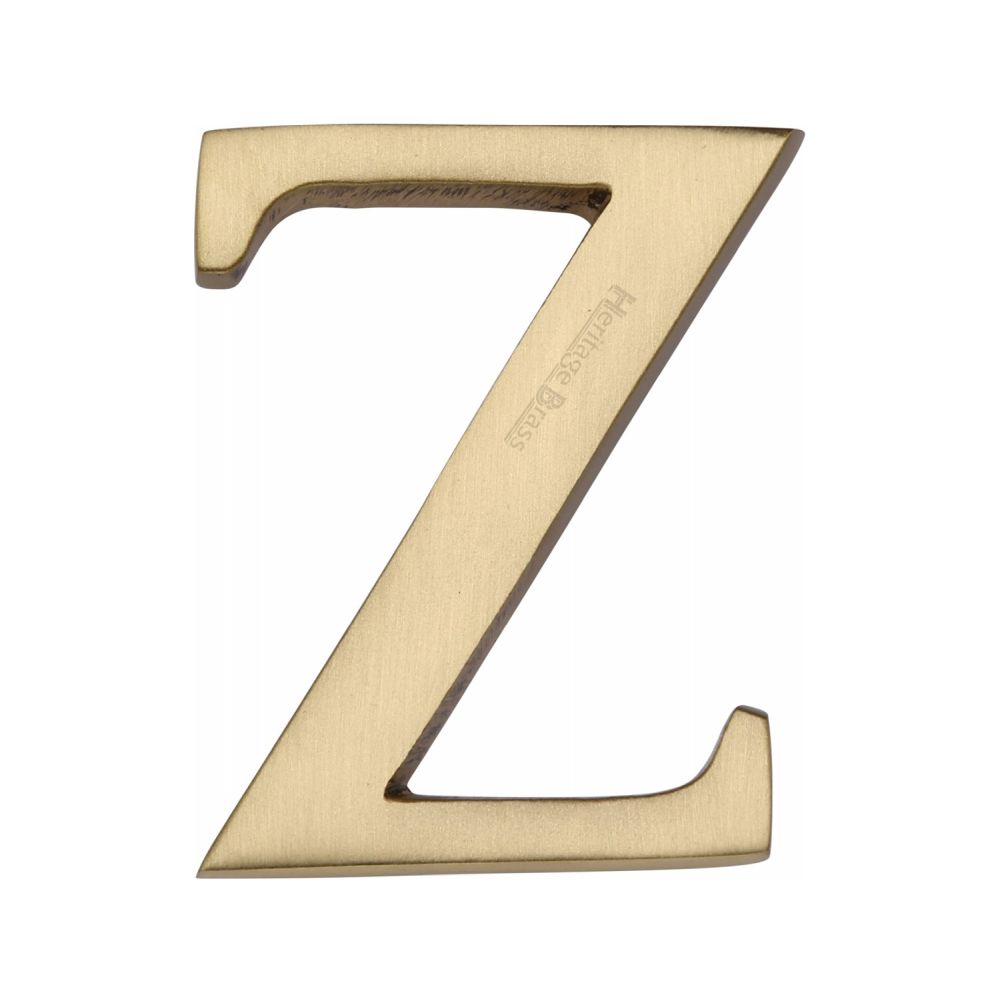This is an image of a Heritage Brass - Alphabet Z Pin Fix 51mm (2") Satin Brass Finish, c1565-2-z-sb that is available to order from T.H Wiggans Ironmongery in Kendal.