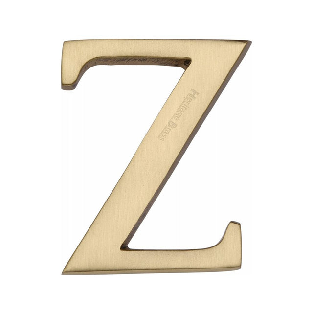 This is an image of a Heritage Brass - Alphabet Z Pin Fix 51mm (2") Satin Brass Finish, c1565-2-z-sb that is available to order from T.H Wiggans Ironmongery in Kendal.