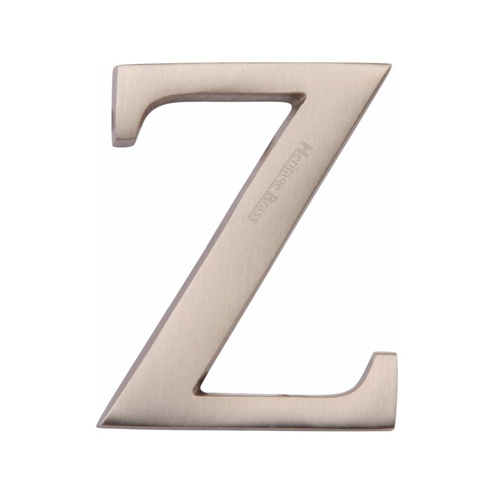 This is an image of a Heritage Brass - Alphabet Z Pin Fix 51mm (2") Satin Nickel Finish, c1565-2-z-sn that is available to order from T.H Wiggans Ironmongery in Kendal.