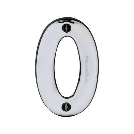 This is an image of a Heritage Brass - Numeral 0 Face Fix 76mm (3") Polished Chrome Finish, c1566-0-pc that is available to order from T.H Wiggans Ironmongery in Kendal.