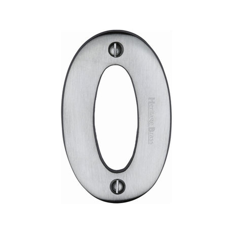 This is an image of a Heritage Brass - Numeral 0 Face Fix 76mm (3") Satin Chrome Finish, c1566-0-sc that is available to order from T.H Wiggans Ironmongery in Kendal.
