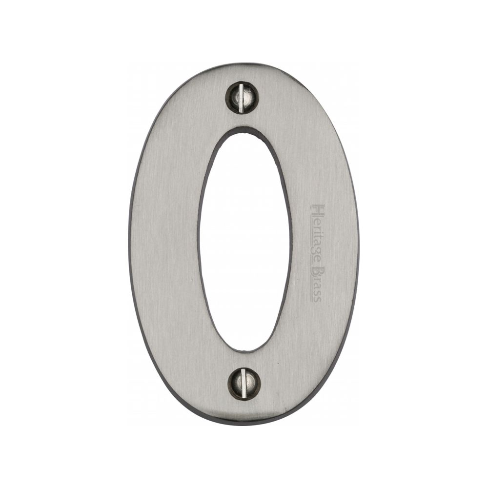 This is an image of a Heritage Brass - Numeral 0 Face Fix 76mm (3") Satin Nickel Finish, c1566-0-sn that is available to order from T.H Wiggans Ironmongery in Kendal.