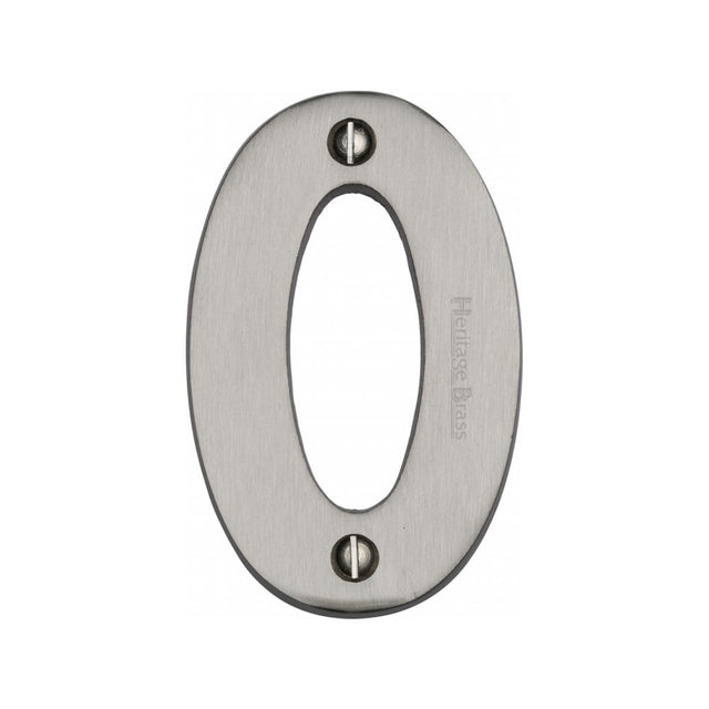 This is an image of a Heritage Brass - Numeral 0 Face Fix 76mm (3") Satin Nickel Finish, c1566-0-sn that is available to order from T.H Wiggans Ironmongery in Kendal.