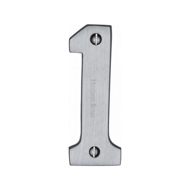 This is an image of a Heritage Brass - Numeral 1 Face Fix 76mm (3") Satin Chrome Finish, c1566-1-sc that is available to order from T.H Wiggans Ironmongery in Kendal.