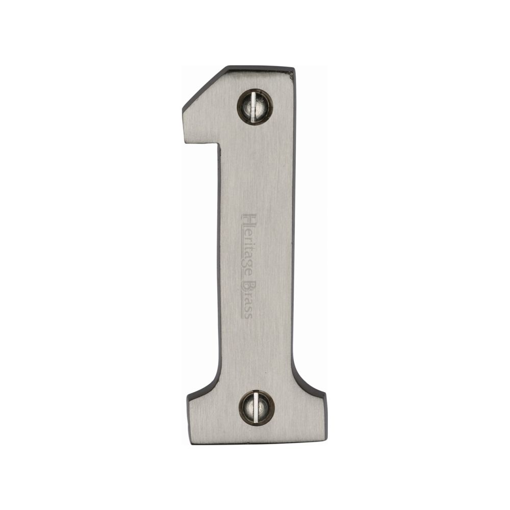 This is an image of a Heritage Brass - Numeral 1 Face Fix 76mm (3") Satin Nickel Finish, c1566-1-sn that is available to order from T.H Wiggans Ironmongery in Kendal.