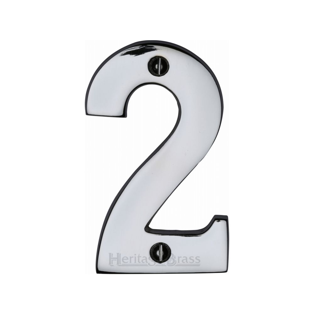 This is an image of a Heritage Brass - Numeral 2 Face Fix 76mm (3") Polished Chrome Finish, c1566-2-pc that is available to order from T.H Wiggans Ironmongery in Kendal.