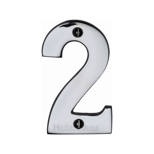This is an image of a Heritage Brass - Numeral 2 Face Fix 76mm (3") Polished Chrome Finish, c1566-2-pc that is available to order from T.H Wiggans Ironmongery in Kendal.